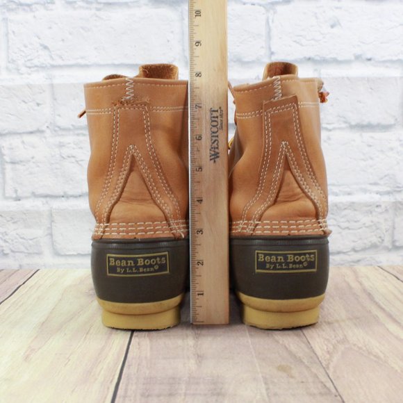 LL BEAN 8" Unlined Brown Leather Duck Bean Boots Size 8 Wide - Picture 8 of 10